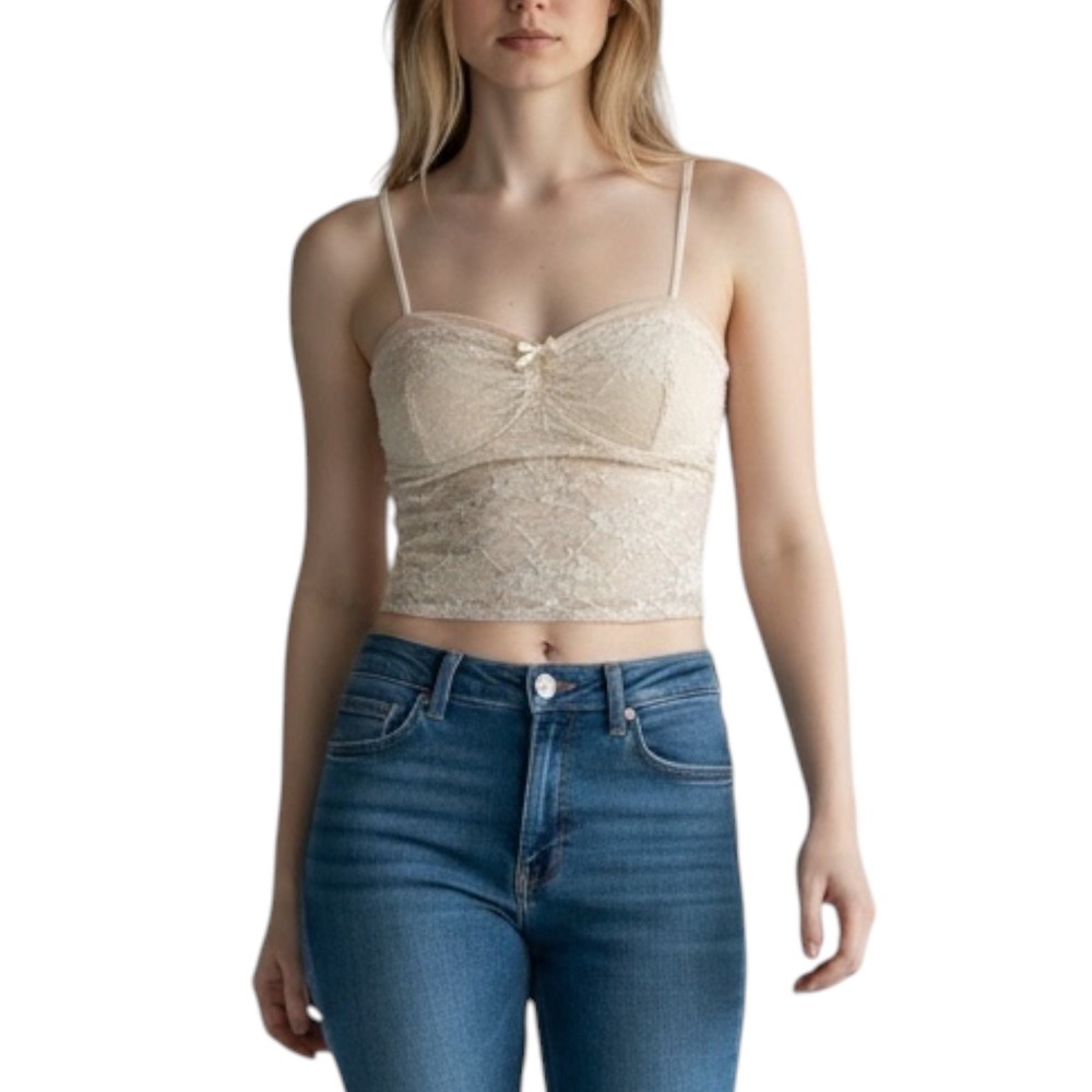 Wild Fable Fairycore Cream Floral Lace Cami Sweetheart Crop Tank Top Small NWT - Picture 1 of 6
